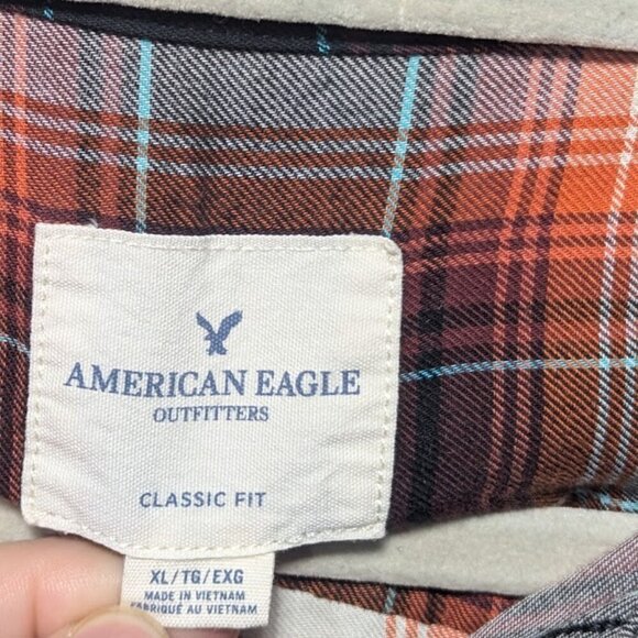 American Eagle Men's Orange, Black Long Sleeve Button Down Size XL - Picture 4 of 4